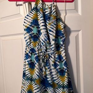 Blue/yellow tie dye halter dress